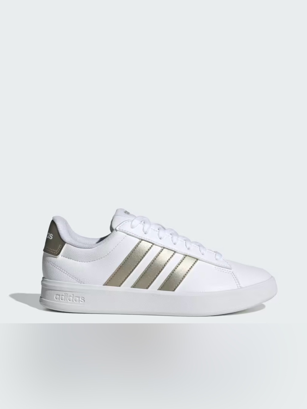 adidas Women’s White Sneakers with Metallic Gold Stripes